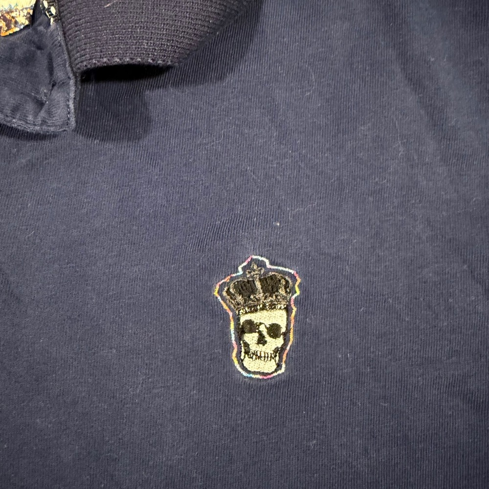 Robert Graham Polo Shirt Mens XL Navy Crowned Skull Paisley Trim Classic Fit - Picture 4 of 11